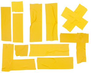 Yellow adhesive tapes collection isolated on white background