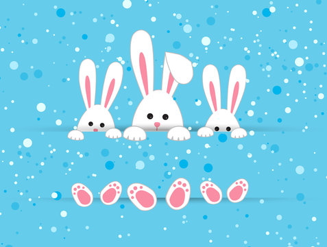 Vector illustration Happy Easter background with white Easter rabbit