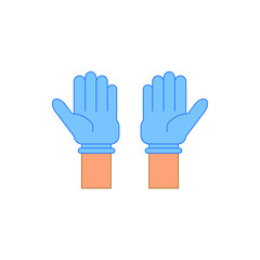 hands with latex gloves on white background