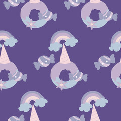 Obraz premium blue unicorn donut, in a seamless pattern design