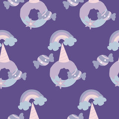 blue unicorn donut, in a seamless pattern design