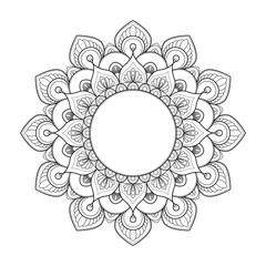 Fototapeta na wymiar Black and white round mandala isolated on white background. Vector illustration