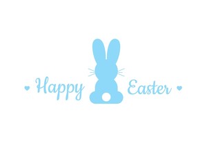 Happy easter lettering with cute bunny. Happy Easter greeting text  isolated on white background. Cute easter bunny vector illustration.