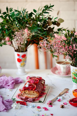 Vegan blood orange cake.selective focus