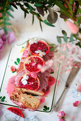 Vegan blood orange cake.selective focus