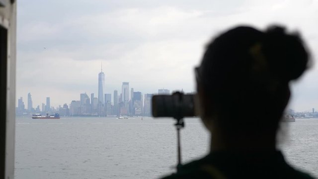 Girl Taking Selfie on Manhattan New York City in 4K Slow motion 60fps