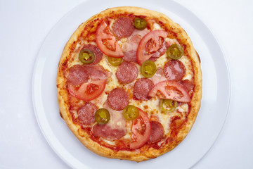 tasty pizza on the white
