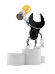 Wrench character on podium holding trophy