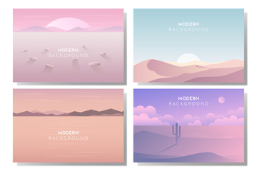 Vector banners set with polygonal landscape illustration - flat design