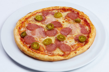 tasty pizza on the white