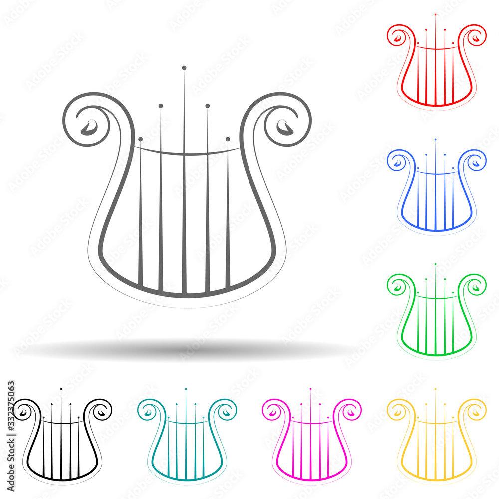 Poster lira musical instrument multi color set icon. simple thin line, outline of theatre icons for ui and 