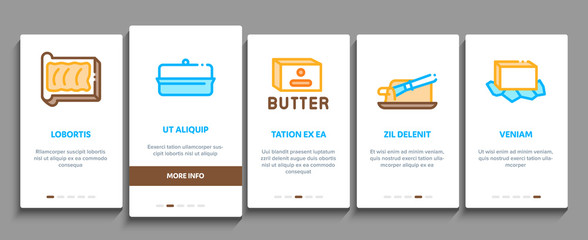 Butter Or Margarine Onboarding Mobile App Page Screen Vector. Butter On Piece Of Bread And Knife, Sliced And Cut, In Package And Bottle, Fat And Vitamin Color Contour Illustrations