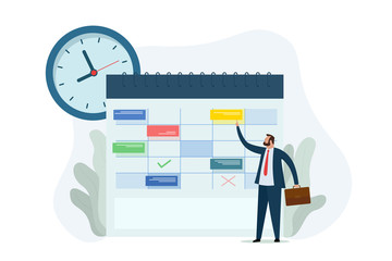 Businessman is planning work. Planning schedule concept. Effective time management. Vector illustration.