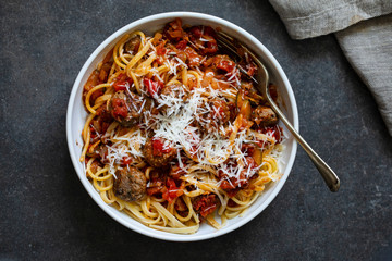 Pasta with meatballs and tomato sauce