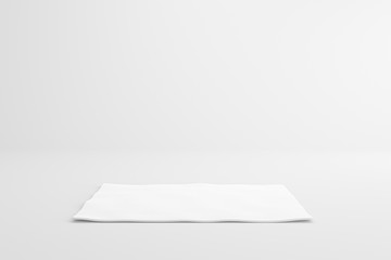 White fabric sheet on empty studio background. Blank shelf stand for showing product. 3D rendering.