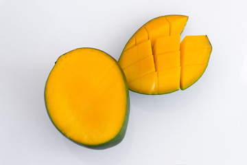  juicy sliced ​​mango isolated on a white background