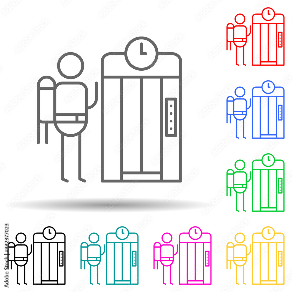 Poster elevator, traveler multi color set icon. simple thin line, outline of travel icons for ui and ux, we