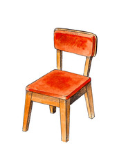 old wooden chair isolated on white background. Hand painted watercolor furniture.