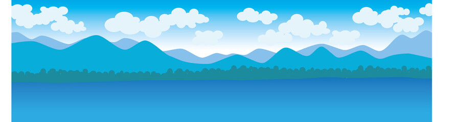 natural scenery, mountains and sea, vector illustration