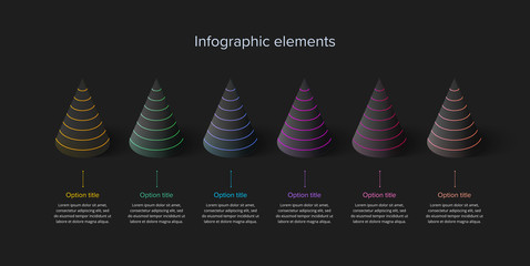 Obraz premium Business process chart infographics with 6 steps in neumorphism design. Cone corporate workflow graphic elements. Company flowchart presentation slide template. Vector info graphic.