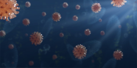 Fototapeta na wymiar Chinese coronavirus COVID-19 under the microscope. 3d illustration