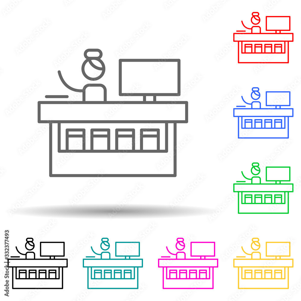 Poster information, desk multi color set icon. simple thin line, outline of travel icons for ui and ux, web