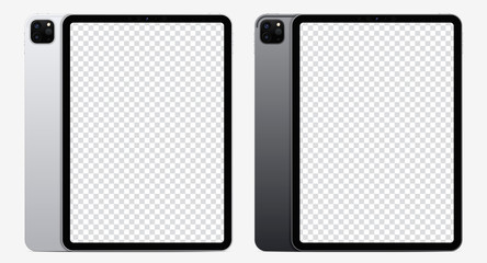 Mock-up tablet silver and black color with blank screen for your design. Realistic vector illustration EPS10