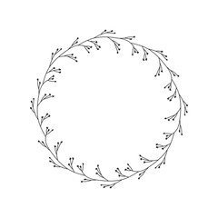 Hand drawn floral oval frame wreath on white background