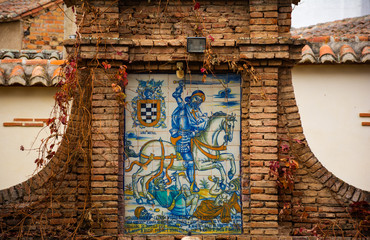 Ceramics of a soldier on horseback at the Palace of Viso del Marqués, Ciudad Real, Spain.