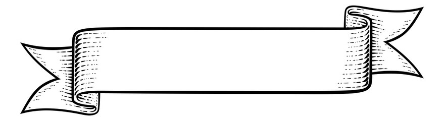 A scroll flag paper banner parchment ribbon in a vintage retro woodcut style