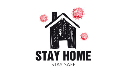 Stay home stay safe doodle illustration. Quarantine. Pandemic coronavirus. 