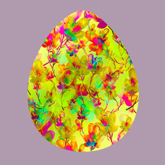 Watercolor Easter egg in pink colors. Easter design element. Oval shape, egg. Logo card. Seasonal, holiday.With a beautiful floral pattern, daisy flower, forget-me-not leaves, wild herbs. Watercolor 