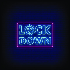 Lock Down Neon Signs Style Text Vector
