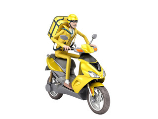 fast delivery concept the courier on a motorcycle with thermal backpack 3d render on white no shadow
