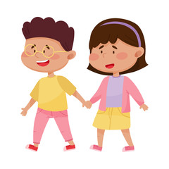 Obraz na płótnie Canvas Little Red Cheeked Kids Holding Hands Vector Illustration