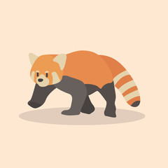 Vector illustration of red panda cartoon style on pastel background.