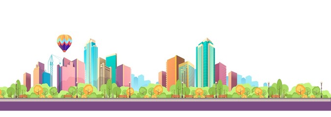 Naklejka premium City landscape horizontal day vector banner