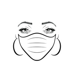 Woman in white protect medical face mask. Novel Coronavirus (2019-nCoV). Concept of coronavirus quarantine. Vector illustration. 