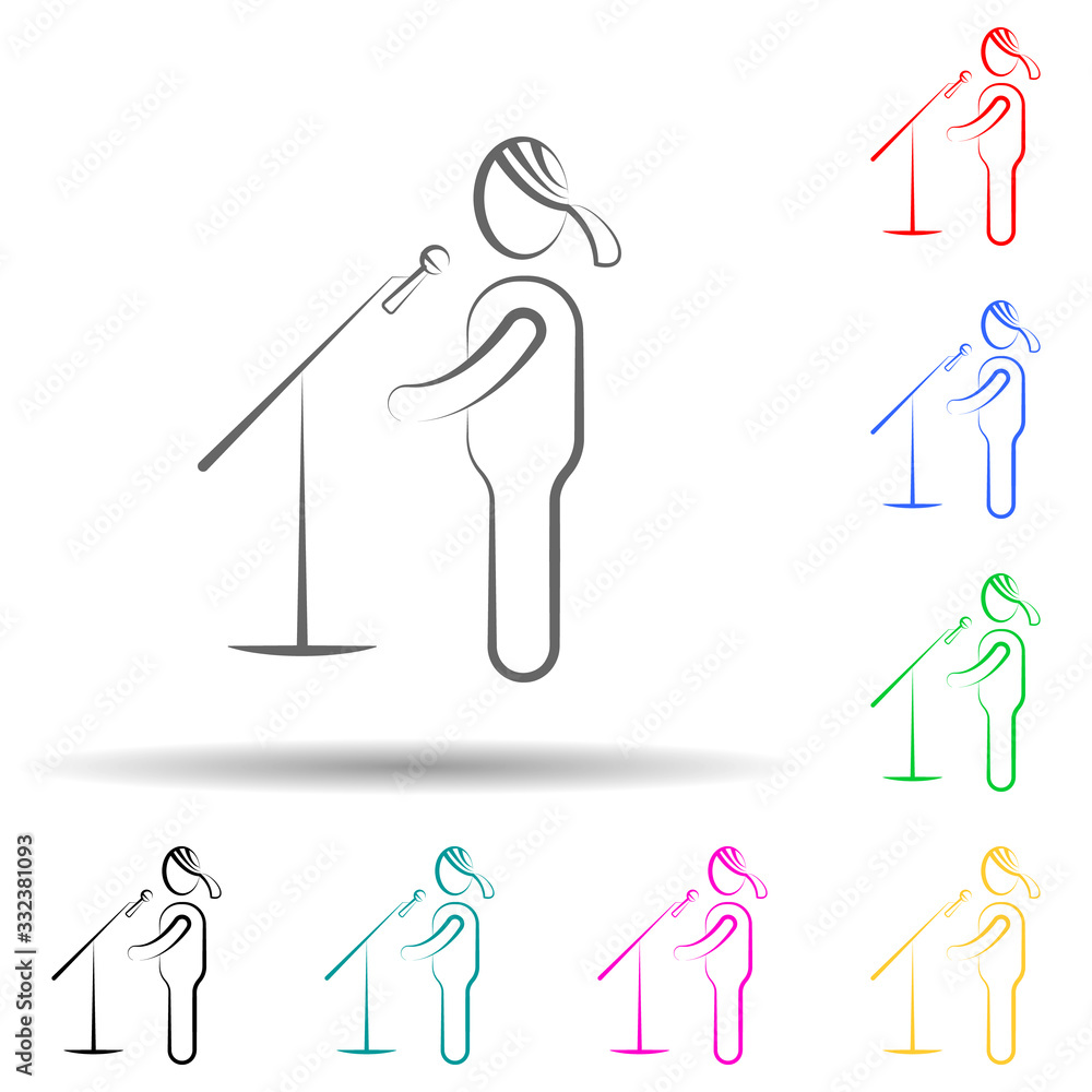 Poster singer with microphone multi color set icon. simple thin line, outline of theatre icons for ui and u