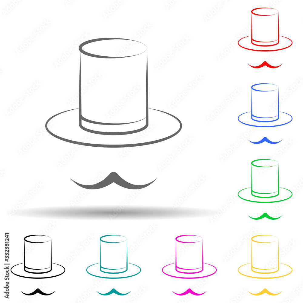 Aufkleber top hat and mustache multi color set icon. simple thin line, outline of theatre icons for ui and ux,