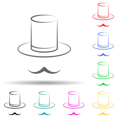 Top hat and mustache multi color set icon. Simple thin line, outline of theatre icons for ui and ux, website or mobile application