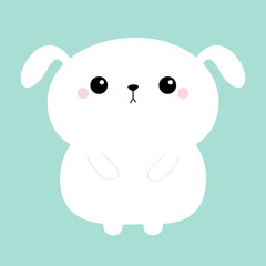 Dog puppy icon.Kawaii cartoon character. Cute funny head face. Pink cheeks. Happy Valentines Day. Baby greeting card template. Blue background. Flat design.