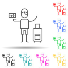 Tourist, man, camera multi color set icon. Simple thin line, outline of travel icons for ui and ux, website or mobile application