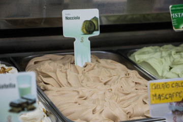 Close up of a tasty homemade ice cream in an Italian ice cream shop