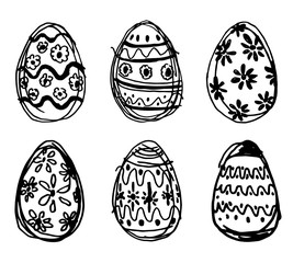 set of hand drawn easter eggs sketches