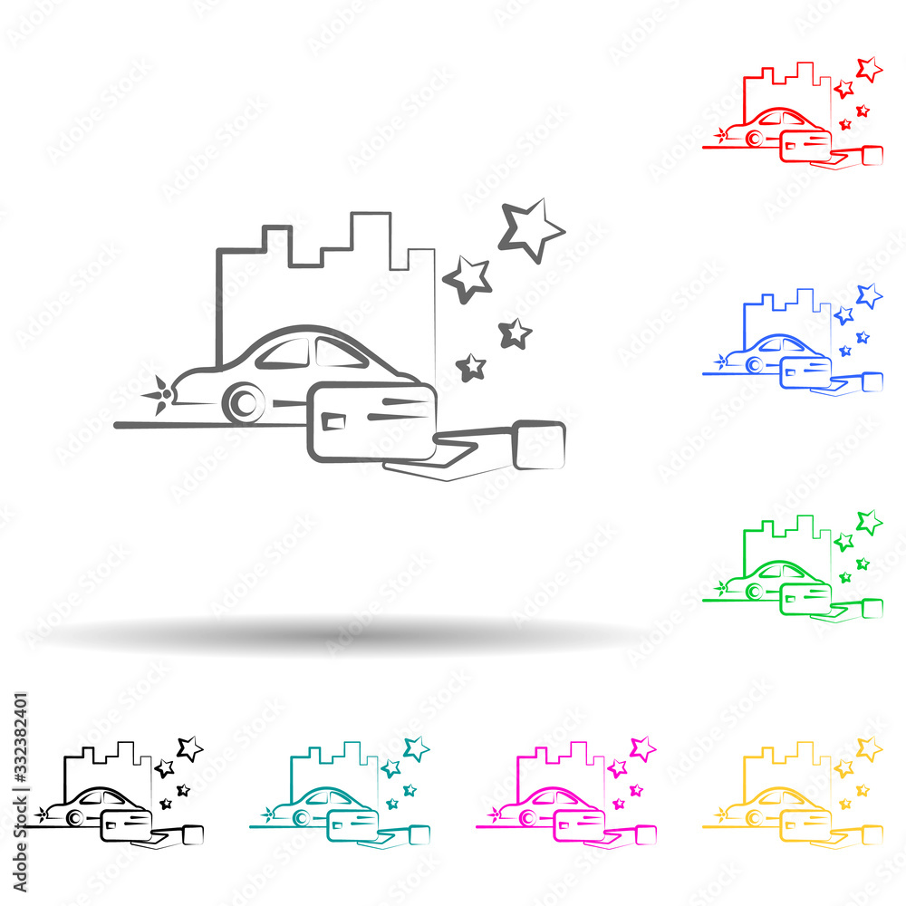 Poster car, shopping multi color set icon. simple thin line, outline vector of shopping icons for ui and ux
