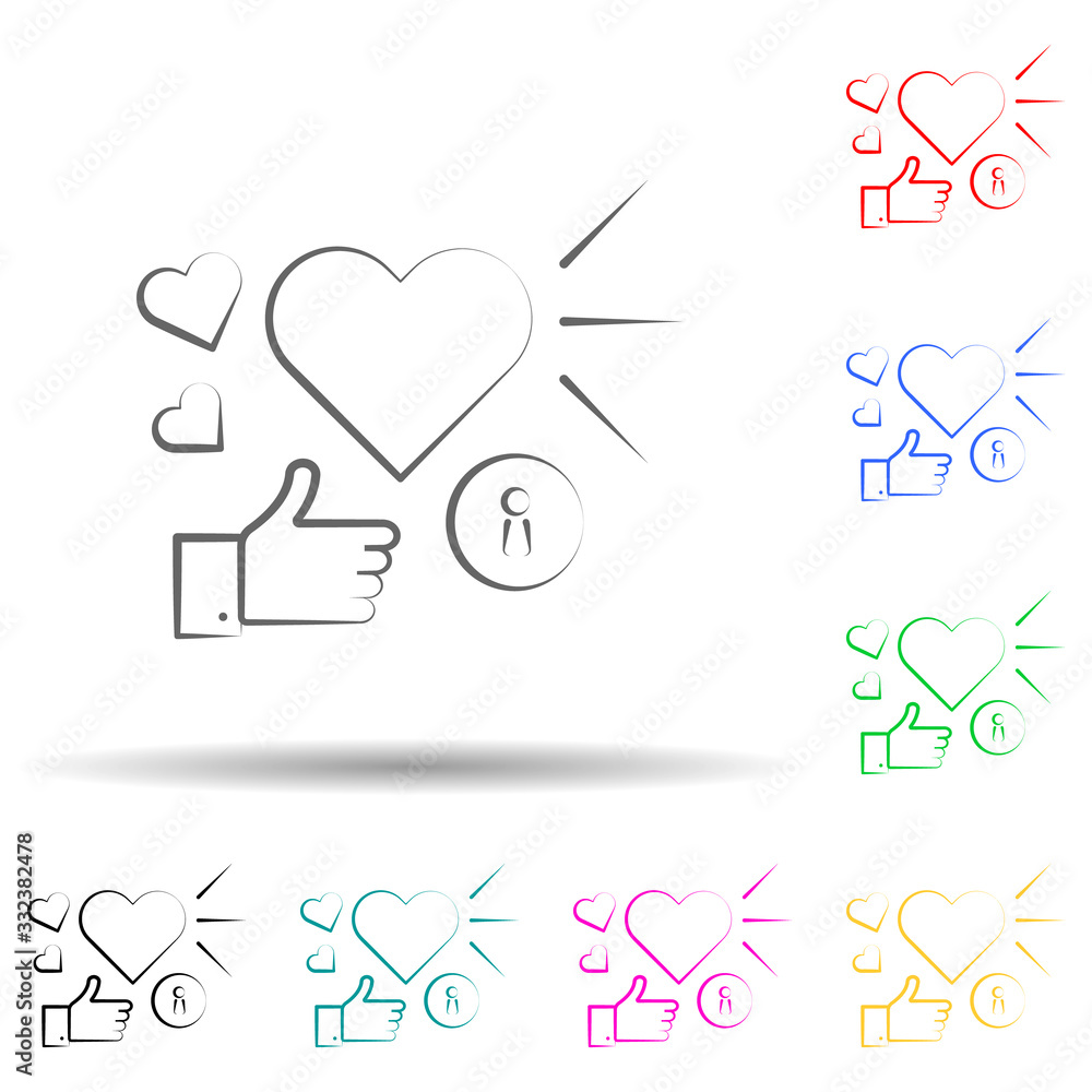 Poster favorite, like multi color set icon. simple thin line, outline vector of shopping icons for ui and u