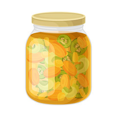 Glass Jar with Brined Vegetable Salad Vector Illustration