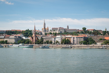 Fototapeta na wymiar The Fishermen's Bastion and Matthias Church on Buda Castle Hill overlooking the River Danube in Budapest. UNESCO World Heritage site.