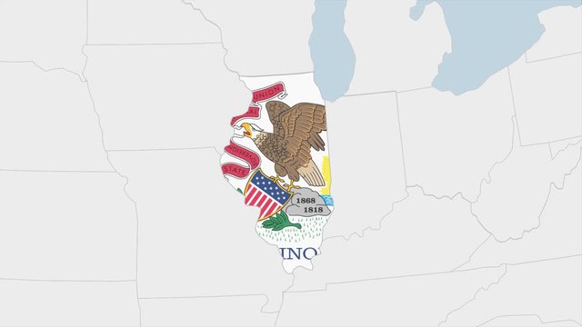 US State Illinois map highlighted in Illinois flag colors and pin of country capital Springfield.